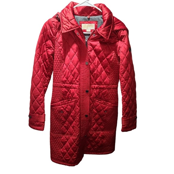 Michael Kors Hooded Diamond Quilted‎ Jacket Women's XXS Red - Picture 1 of 2